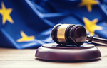 European flag and justice hammer