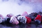 Frozen berries, foggy image background